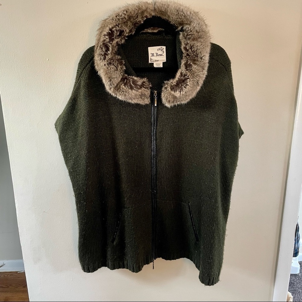 Faux Fur Trim Poncho